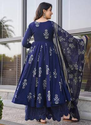 Royal blue pure muslin digital printed designer salwar suit 3