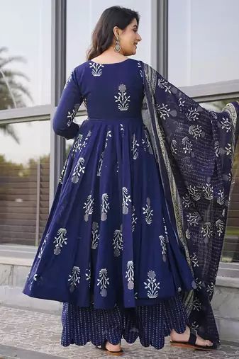 Royal blue pure muslin digital printed designer salwar suit