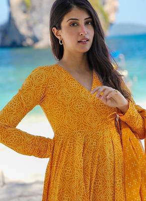 Pumpkin yellow pure muslin digital printed designer salwar suit 2