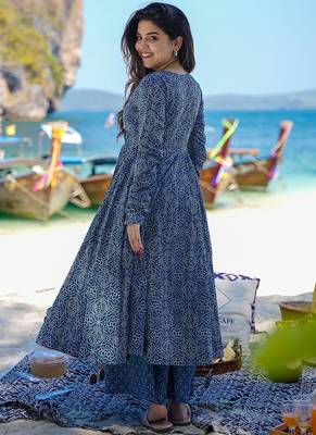 Navy blue pure muslin digital printed designer salwar suit 3