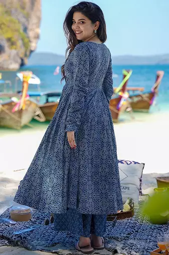 Navy blue pure muslin digital printed designer salwar suit