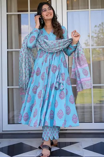 Sky blue pure muslin digital printed designer salwar suit