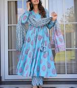 Sky blue pure muslin digital printed designer salwar suit