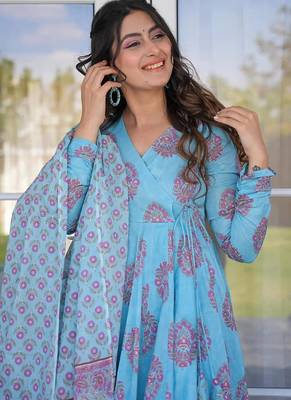 Sky blue pure muslin digital printed designer salwar suit 3