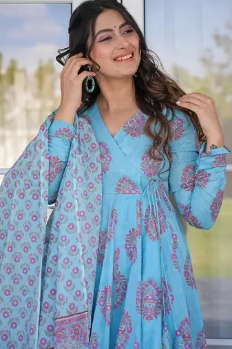 Sky blue pure muslin digital printed designer salwar suit