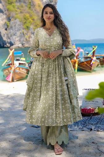 Baby green pure muslin digital printed designer salwar suit