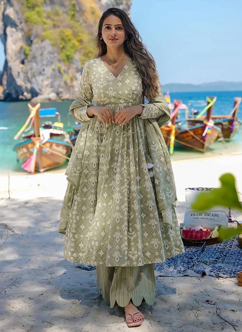 Baby green pure muslin digital printed designer salwar suit