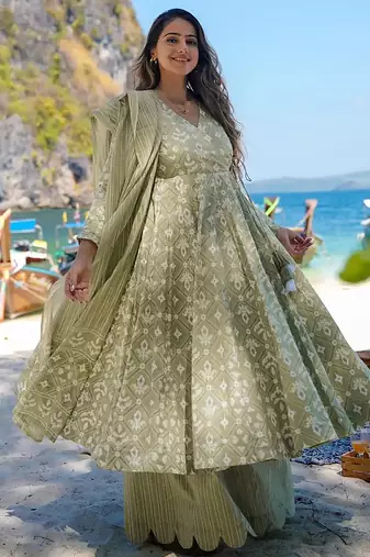 Baby green pure muslin digital printed designer salwar suit