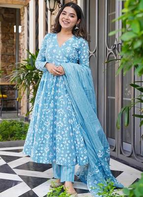 Bright blue pure muslin digital printed designer salwar suit 2