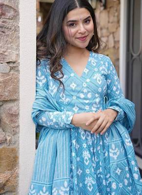 Bright blue pure muslin digital printed designer salwar suit 3