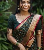 Green  soft silk blend banarasi jacuard work designer party wear saree with unstitched blouse piece