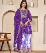 royal purple georgette lehenga set with embroidered jacket dupatta