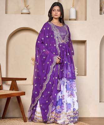 royal purple georgette lehenga set with embroidered jacket dupatta 2