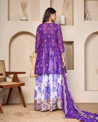royal purple georgette lehenga set with embroidered jacket dupatta 3