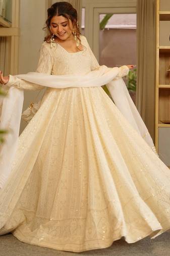 Off white soft georgette  party wear embroidery  suit set