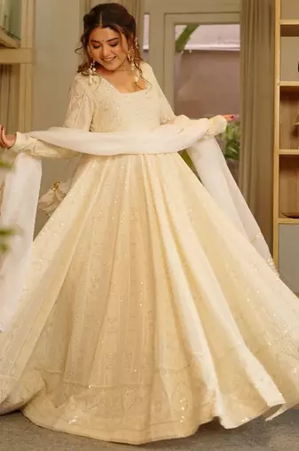 Off white soft georgette  party wear embroidery  suit set