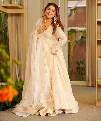 Off white soft georgette  party wear embroidery  suit set 2