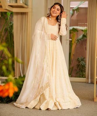 Off white soft georgette  party wear embroidery  suit set 3