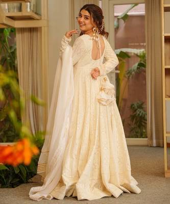 Off white soft georgette  party wear embroidery  suit set 4
