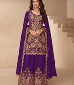 Royal purple art silk thread embroidery readymade suits free size up to 42