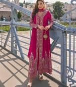 Rani pink  art silk thread embroidery readymade suits free size up to 42