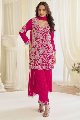 Megenta georgette sequins readymade suits free size up to 42