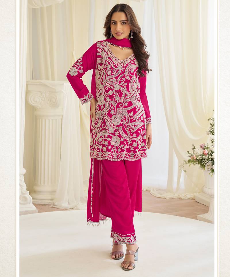 Megenta georgette sequins readymade suits free size up to 42