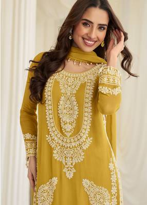 Yellow georgette sequins readymade suits free size up to 42 2