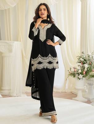Black georgette sequins readymade suits free size up to 42 1