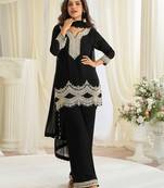 Black georgette sequins readymade suits free size up to 42