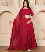red georgette embroidered lehenga set