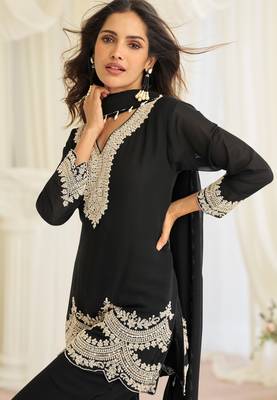 Black georgette sequins readymade suits free size up to 42 2