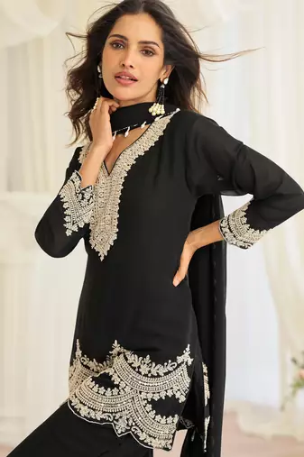 Black georgette sequins readymade suits free size up to 42