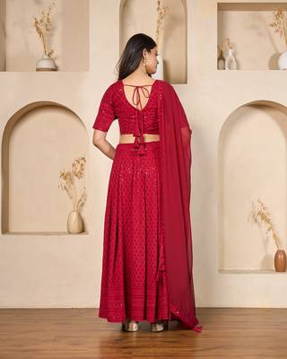 red georgette embroidered lehenga set 3