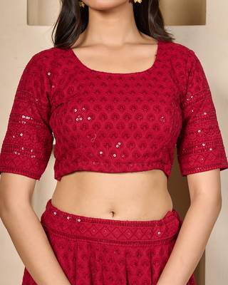red georgette embroidered lehenga set 4