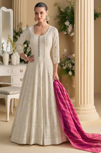 White georgette sequins readymade suits free size up to 42