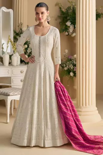 White georgette sequins readymade suits free size up to 42