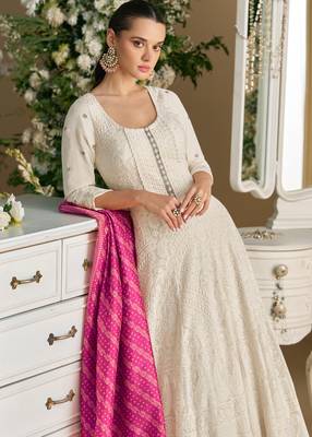 White georgette sequins readymade suits free size up to 42 2
