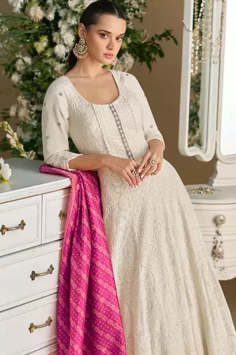 White georgette sequins readymade suits free size up to 42