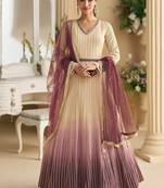 Biege & wine georgette sequins readymade suits free size up to 42