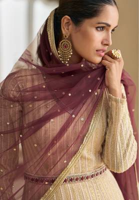 Biege & wine georgette sequins readymade suits free size up to 42 2