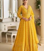Yellow georgette sequins readymade suits free size up to 42