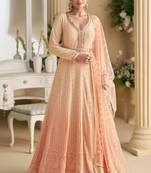 Peach georgette sequins readymade suits free size up to 42