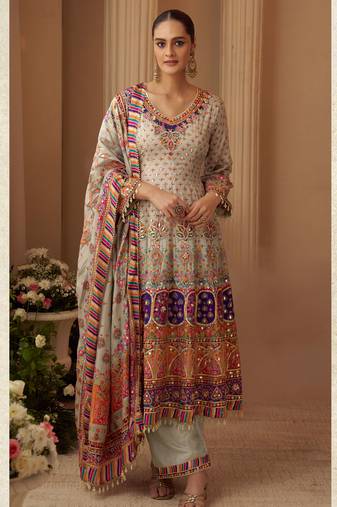 Multi crepe sequins readymade suits free size up to 42