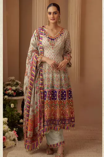 Multi crepe sequins readymade suits free size up to 42