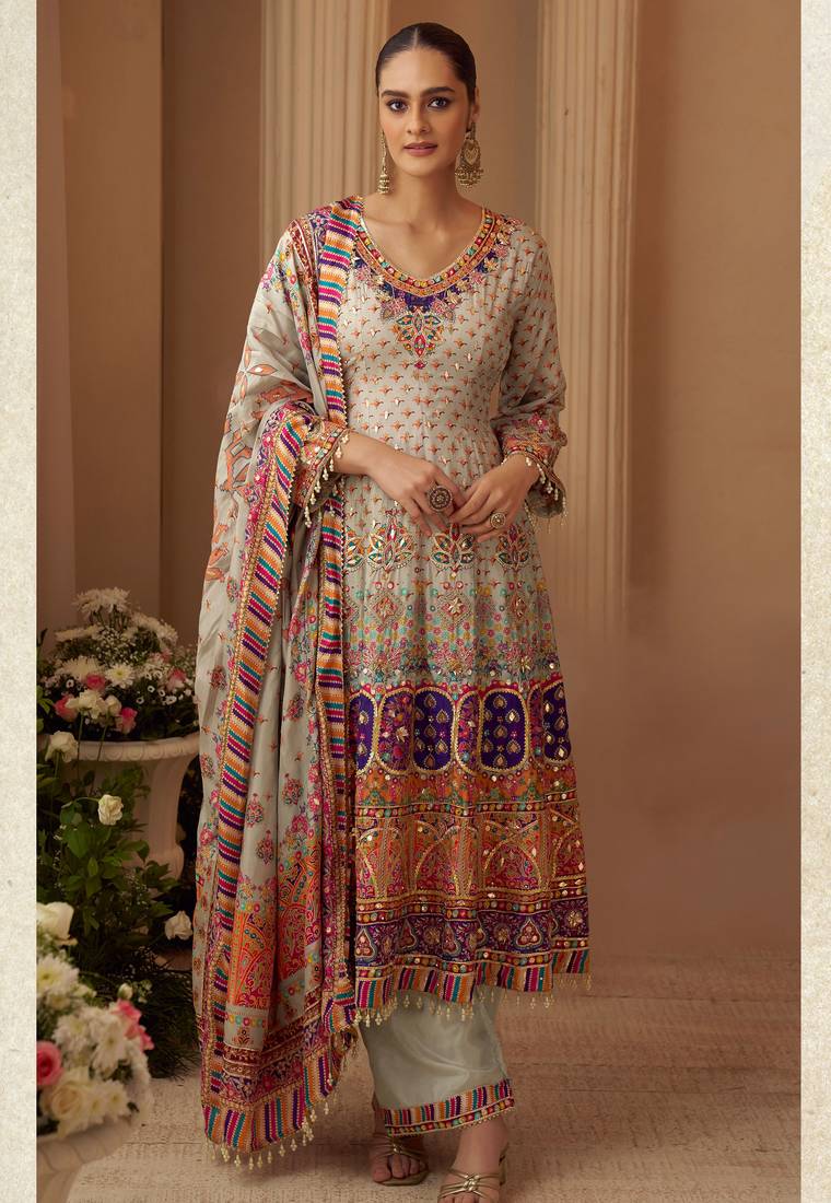 Multi crepe sequins readymade suits free size up to 42