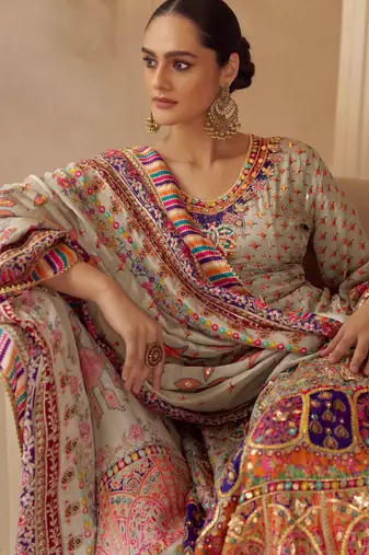Multi crepe sequins readymade suits free size up to 42