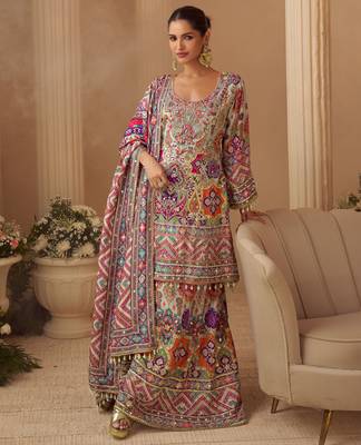 Multi crepe sequins readymade suits free size up to 42 1