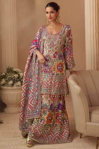 Multi crepe sequins readymade suits free size up to 42