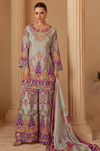 Multi crepe sequins readymade suits free size up to 42